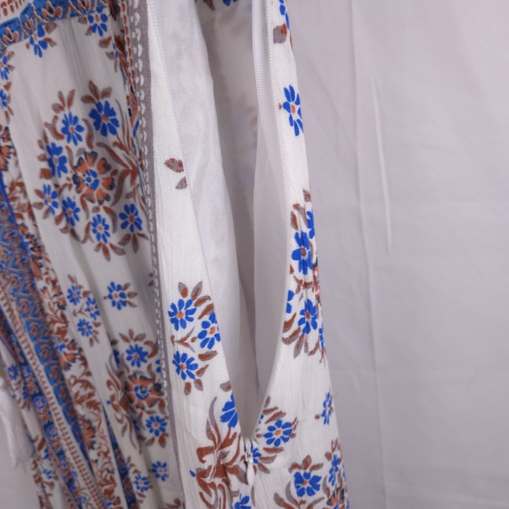 En Crème Boho Floral Paisley Maxi Dress Size‎ S Tassel Tie V-Neck Peasant Style - Picture 6 of 13